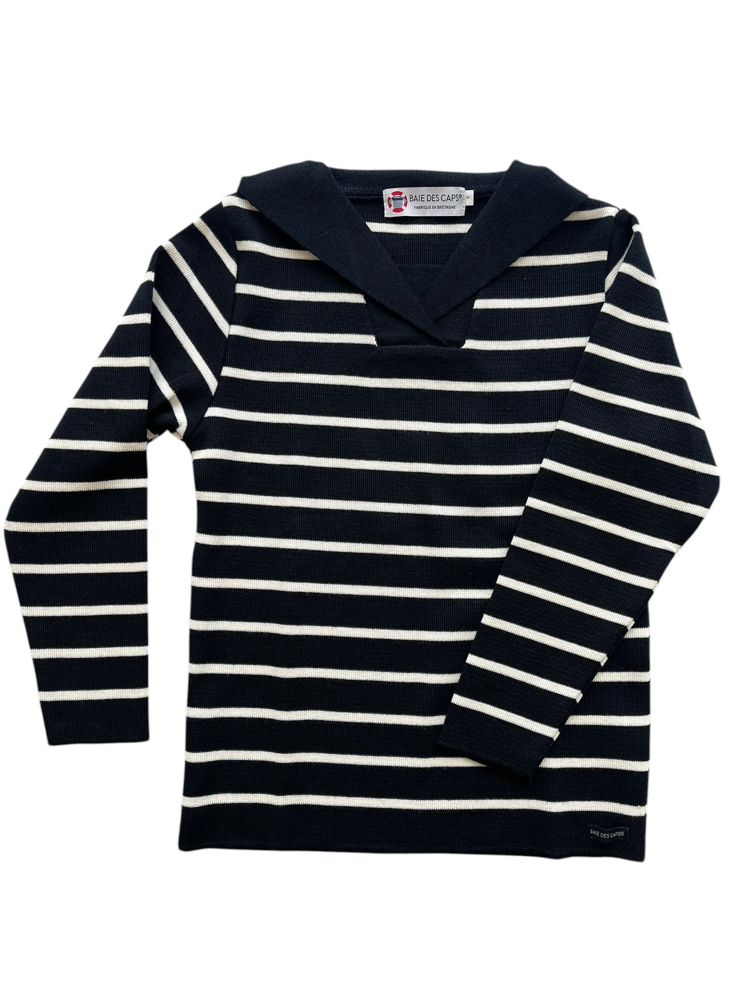 Pull vareuse enfant Petit Matelot marine écru à rayures avec col polo