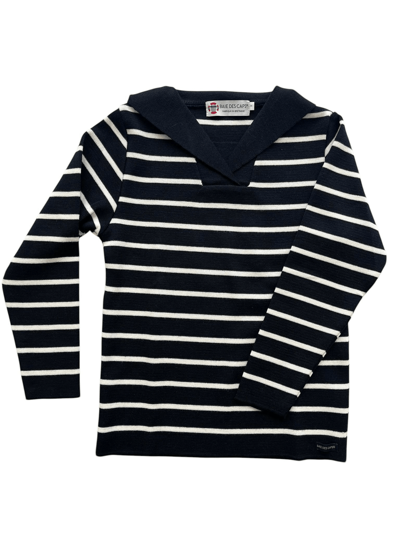 Pull vareuse enfant Petit Matelot marine écru à rayures avec col polo