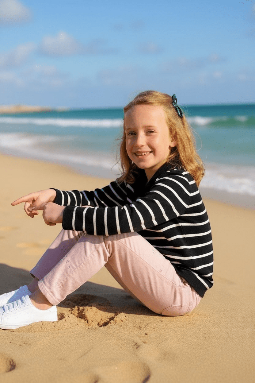 Pull vareuse enfant Petit Matelot marine écru à rayures avec col polo