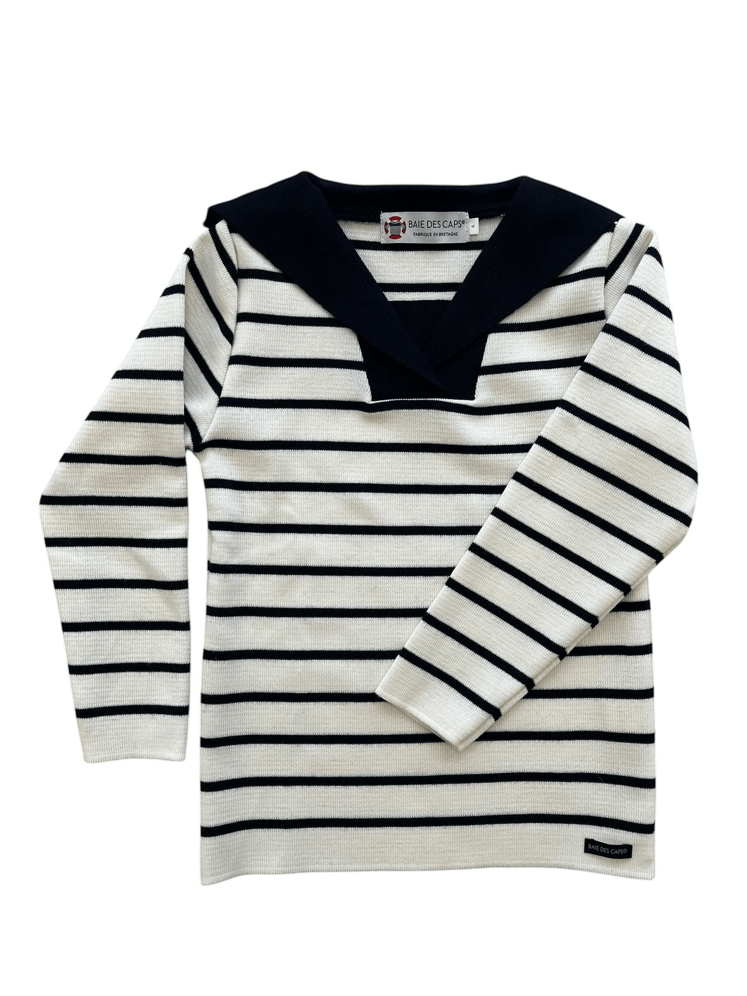 Pull vareuse enfant Petit Matelot écru marine à rayures avec col polo